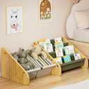 Polegas Montessori Kids Bookshelf - Toddlers Bookshelf with Tear-Proof Oxford Sling, Book Shelf for Kid Rooms with 4-Tier Stepped Depth Design to Display Books, Baby Bookcase for Nursery