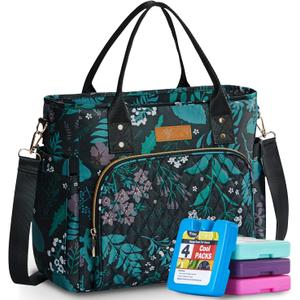 Yitote Lunch Box for Women 18L Capacity, Cute Lunch Bag with Bottle Holder, Lunch Bags with Adjustable Shoulder Strap, Lunch Bags for Work .(Floral) (A2-Floral)