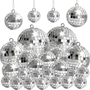 26 Pcs Mini Disco Balls Decor Silver Mirror Hanging Disco Ball Ornaments for Party Decorations Christmas Tree Wedding Music Festival Prom Props