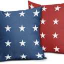 4th of July Pillow Covers 18x18 Rustic Blue Red Stars Memorial Day Independence Day American Patriotic Decorative Pillowcase for Couch Sofa Home Throw Pillows Square Linen Cushion Case, Set of (Star10)