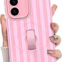 KANGHAR Compatible with Samsung Galaxy S26 Case, Support for MagSafe, Silicone Stripes Cute Pattern, Wristband Kickstand Camera Protection Soft Slim Cover for Girls Women -Pink