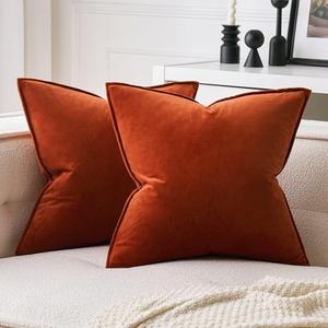 MIULEE Pack of 2 Decorative Velvet Throw Pillow Covers Soft Burnt Orange Pillow Covers Soild Square Cushion Case for Sofa Bedroom Car 18x 18 Inch 45x 45cm (18" x 18" (Pack of 2))