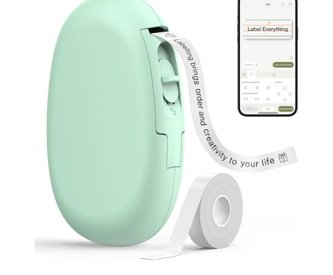 SUPVAN E10 Bluetooth Label Maker Machine with Tape, Continuous Waterproof Label, Versatile App with 35 Fonts and 1k+ Icons, Label Printer for Home, Kitchen, School, Office Organization, Green