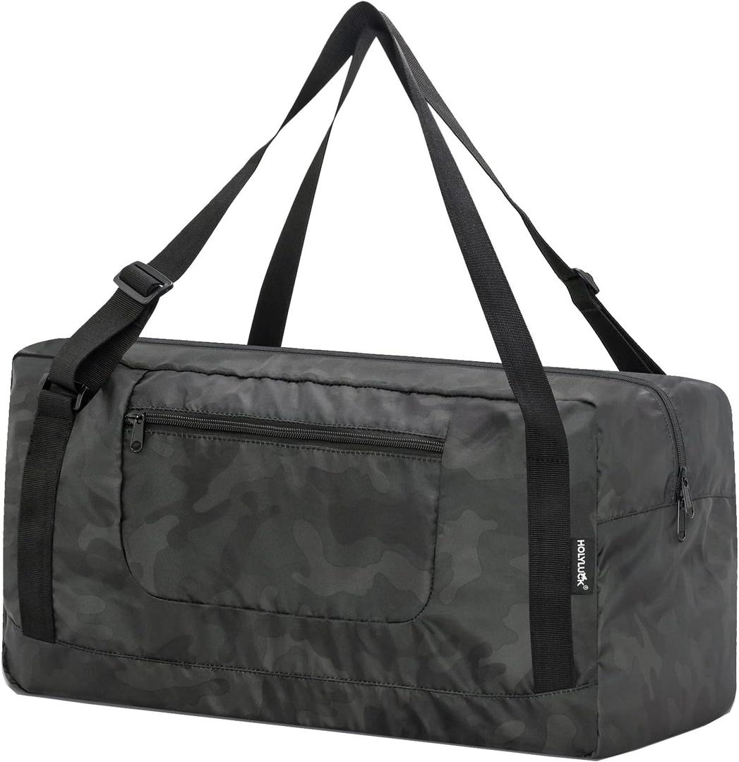 HOLYLUCK Foldable Travel Duffel Bag For Women & Men Luggage Great for Gym (midnight camo) (30L)