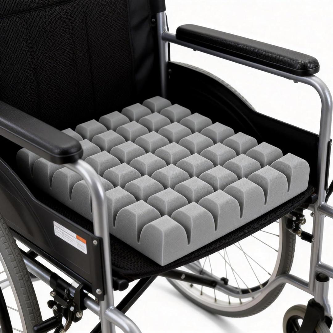Wheelchair Cushions for Pressure Relief, Waffle Seat Cushion Foam Pad - Relieves Back, Sciatica, Tailbone & Hip Pressure for Long Sitting Ideal for Office Chair, Recliner, Car Seat, 18'x16'x3', Gray