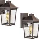 Outdoor Wall Lantern 2 Pack, HWH Exterior Wall Sconce Light Fixtures with Water Ripple Glass, Industrial 1-Light Front Porch Light for Patio, Balcony, Oil-Rubbed Bronze, 5HX64B-2PK ORB