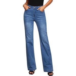GRAPENT Womens Flare Jeans High Waisted Wide Leg Baggy Jean for Women Stretch Denim Pants (Medium, Long Lapis Longing)