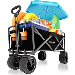 EchoSmile Wagons Carts Foldable Heavy Duty 350Lbs Capacity, Black