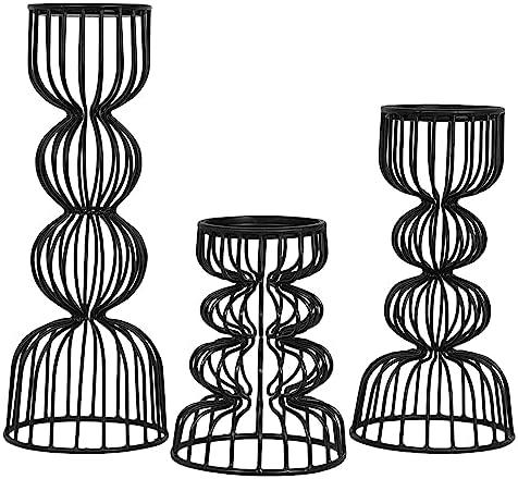 Lainon Candle Holders for Pillar Candles (Black, Set of 3) - Hand Crafted Black Metal Candle Holder Set - Metal Candle Holders Pillar for Table Centerpiece - Modern Candle Stand - 6", 9", 12"