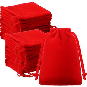 Sweetude 100 Pieces Velvet Drawstring Bags Jewelry Pouches for Christmas 2.76 x 3.54 Inches Wedding Mini Gift Bags for Christmas, Party Favors(Red)