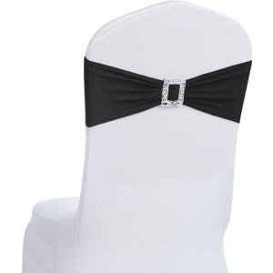 Joccun 60 PCS Spandex Chair Sashes Bows Stretch Chair Cover Band with Buckle Slider Universal Elastic Chair Ties for Wedding Banquet Party Event Decoration (Black)