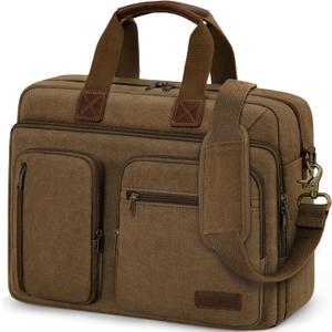 Mens Laptop Messenger Bag Canvas Briefcase Waterproof Vintage Computer Bag Shoulder Bag Satchel Bags for Work College Travel (15.6 inch, Brown)