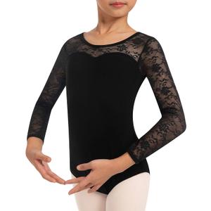 Girls Lace Cap Sleeve Dance Leotard for Ballet, Toddler Big Little Girls Gymnastics Dancewear (7-8 Years)