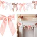 Boao Satin Bow Garland Banner 6.6ft Hanging Bow Party Decorations for Birthday Coquette Party, Valentine Christmas Baby Shower, Wedding, Bridal Shower Holiday Photo Backdrop Decor(Pink White)