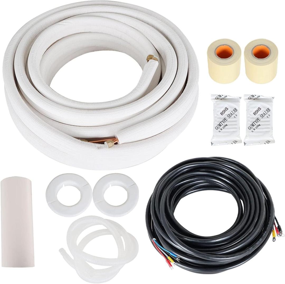 findmall 50FT Air Conditioning Tubing Hose Extension 1/4 and 3/8 Insulated Red Copper Hoses Fit for Mini Split Air Conditioner
