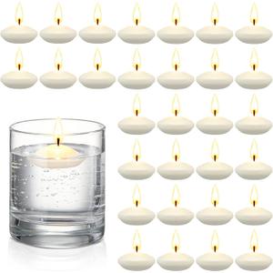 Nuanchu 30 Pcs 1.5'' Unscented Floating Candles Bulk for Centerpieces Votive Floating Cylinder Vases Candles for Wedding Party Anniversary Christmas Thanksgiving Party Gifts Decor(White)