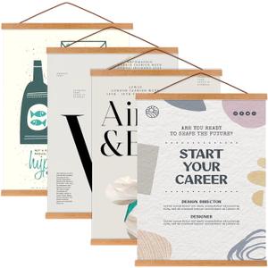 Artmag 4 Pack Magnetic Poster Hanger Frame, 28x22 28x40 28x30 Light Wood Wooden Magnet Poster Frame for Maps Canvas Artwork Pictures Poster Hangers Frames (Teak,28")