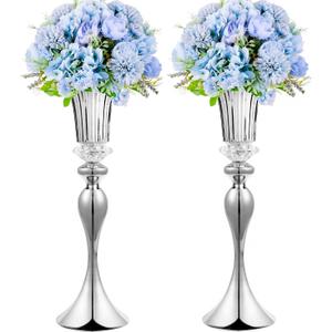 Metal Trumpet Wedding Flower Vases, 22" Tall Elegant Table Centerpiece Vases, Gold Flower Arrangement Stands for Anniversary Ceremony Birthday Party Event Wedding Home Decoration (Silver, 22"-2pcs)