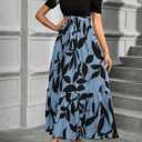 PerZeal Women's Casual Summer Crewneck A Line Short Sleeve Print Flowy Boho Long Maxi Dress with Belt (L)