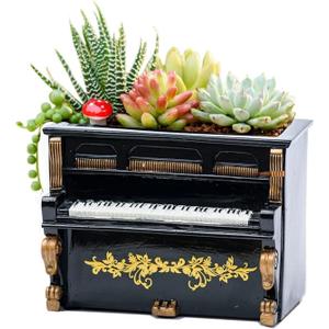 Wooden Pots, Mini Flowerpot, Retro Resin Succulent Planter Bonsai Pot Desk Holder Mini Ornament (Piano Black)