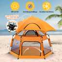 Instant Pop Up Baby Playpen with UV Canopy & Safety Lock, Portable Outdoor Beach Tent Play Yard for Toddlers, Breathable Mesh & Carry Bag, Indoor & Backyard Use (Orange)