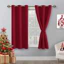 Hiasan Short Blackout Curtains for Bedroom - Thermal Insulated & Light Blocking Window Curtains for Living Room Christmas Decor, 2 Drape Panels Sewn with Tiebacks, Burgundy, 42 x 45 Inch