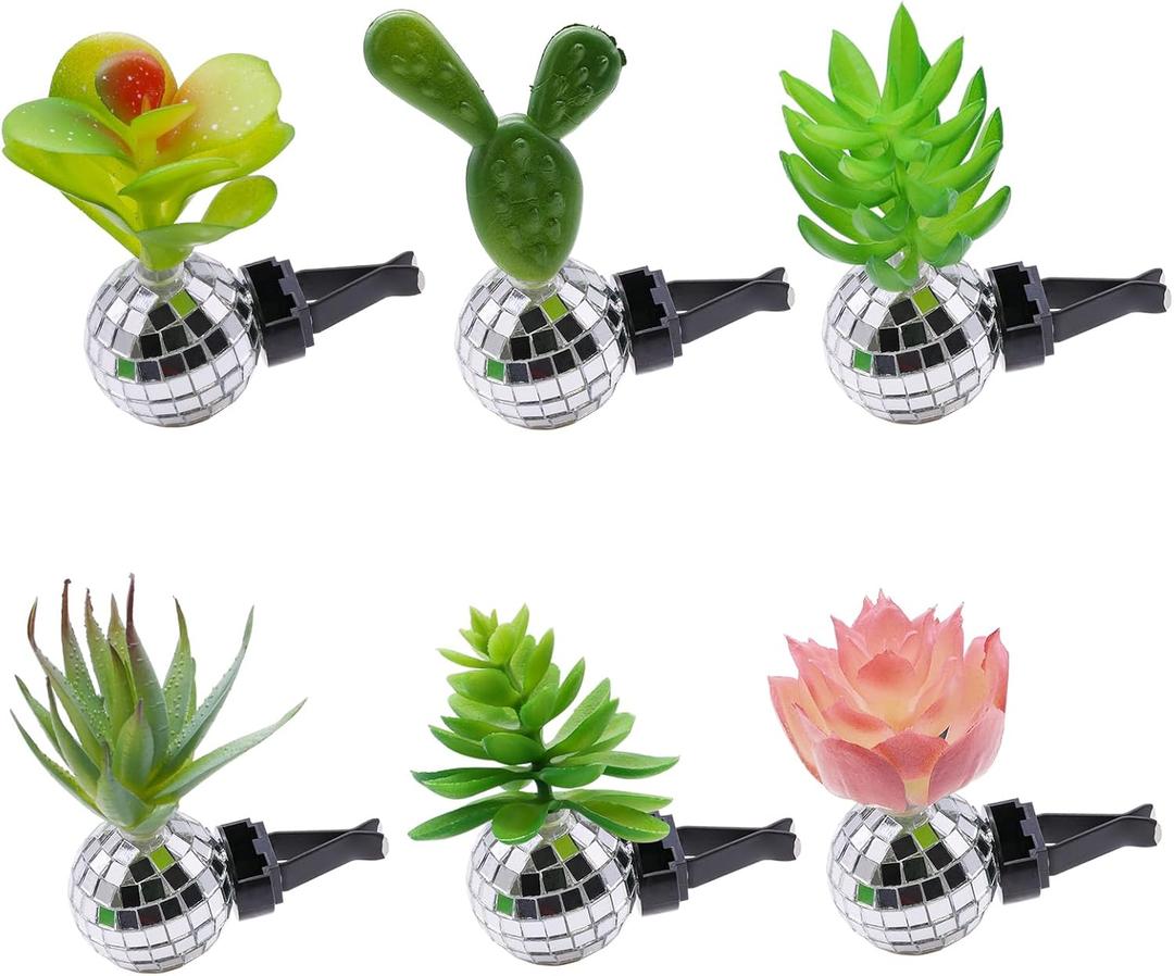 Kohlrabi 6 Pcs Upgraded Car Succulent Air Fresheners Clips, Air Vent Clips, Disco Ball Car Accessory Interior Decor for Men Women Teens (1 Count (Pack of 6)