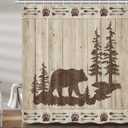 Bear Shower Curtains for Bathroom, Wild Animals Rustic Cabin Forest Bath Curtain Set, Bear Print Wooden Board Fabric Bathroom Accessories Restroom Decor 12 Hooks Included (72" W X 84" H)