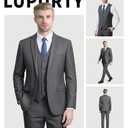 LUPURTY Suits for Men, 3 Piece Men's Suit Slim Fit, Solid Jacket Vest Pants with Tie, One Button Tuxedo Set for Business, Wedding, Dark Grey M