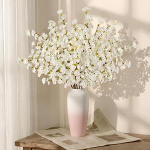 Uieke 24Pcs Silk Cherry Blossom Branches, 39.3in Artificial Cherry Blossom Tree Stems, Fake Plum Blossom Flowers Arrangement for Wedding Home Japanese Decor, White