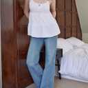 SHENHE Women's Summer Ruffle Hem Babydoll Tank Top Spaghetti Strap Tiered Peplum Camisole (White, S)