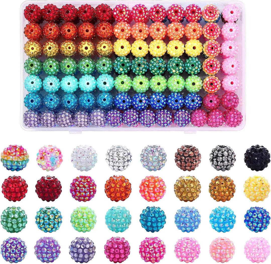 160pcs 16mm Rhinestone Beads for Craft, 32 Colors DIY Round Crystal Disco Ball Resin Rhinestone Chunky DIY Spacer Beads, for Pens, Jewelry Making, Bracelets, Necklace