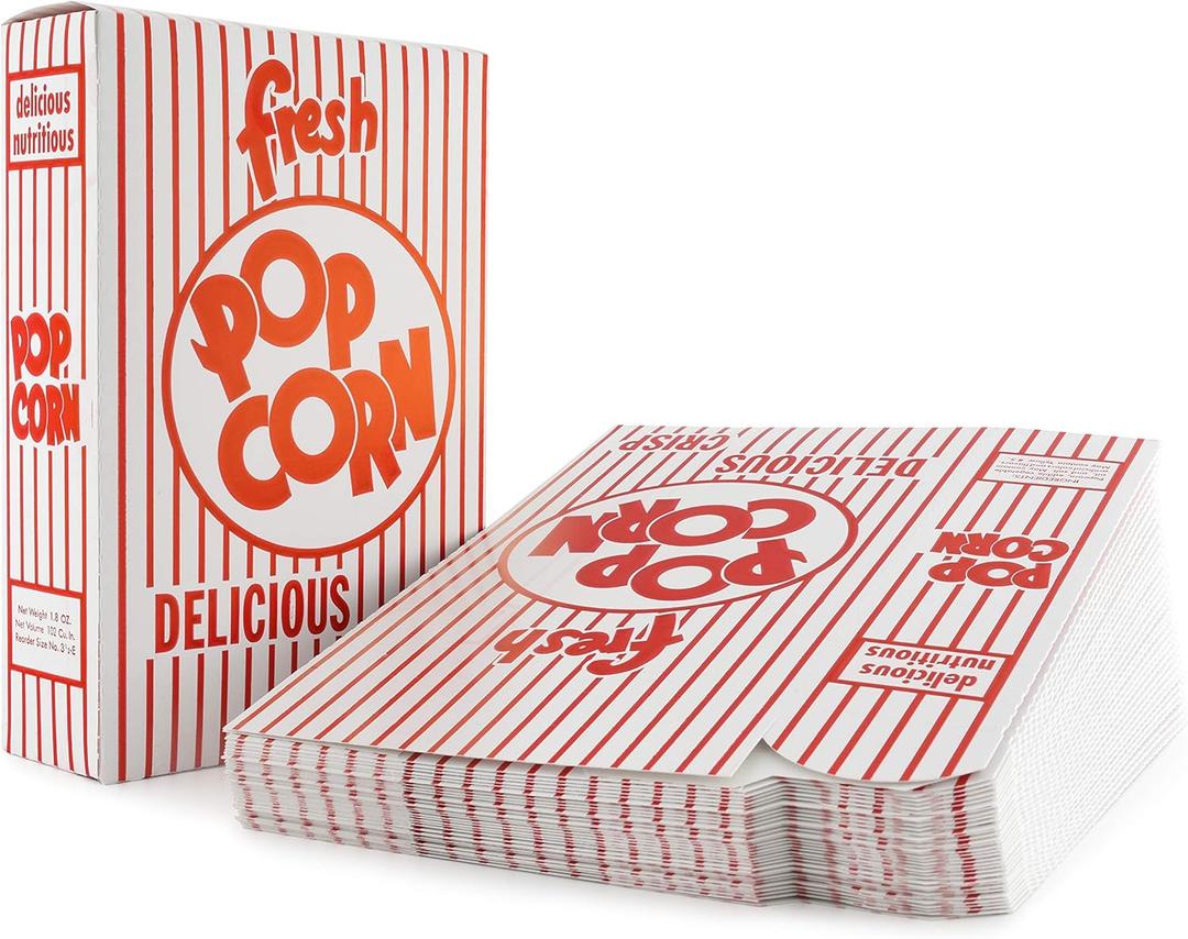 Snappy 3.5-E Red and White Close Top Popcorn Boxes, 1.8 oz, Concession and Movie Theater Style, 500 Count