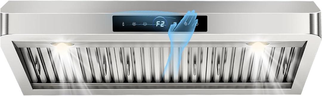 36 inch Range Hood Under Cabinet, 1200 CFM with 4-Speed Gesture Sensing & Touch Control, Stainless Steel Kitchen Stove Vent Hoods with 2 LED Lights, Time Setting, Dishwasher-Safe Baffle Filters