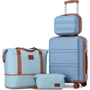Kono Luggage Set 4 Piece Carry On Lightweight PC+ABS Hardside Luggage with TSA Lock Spinner Wheels Carry On Suitcase Apricot Blue (Carry-On Travel Set (DB/TB/12/20"))