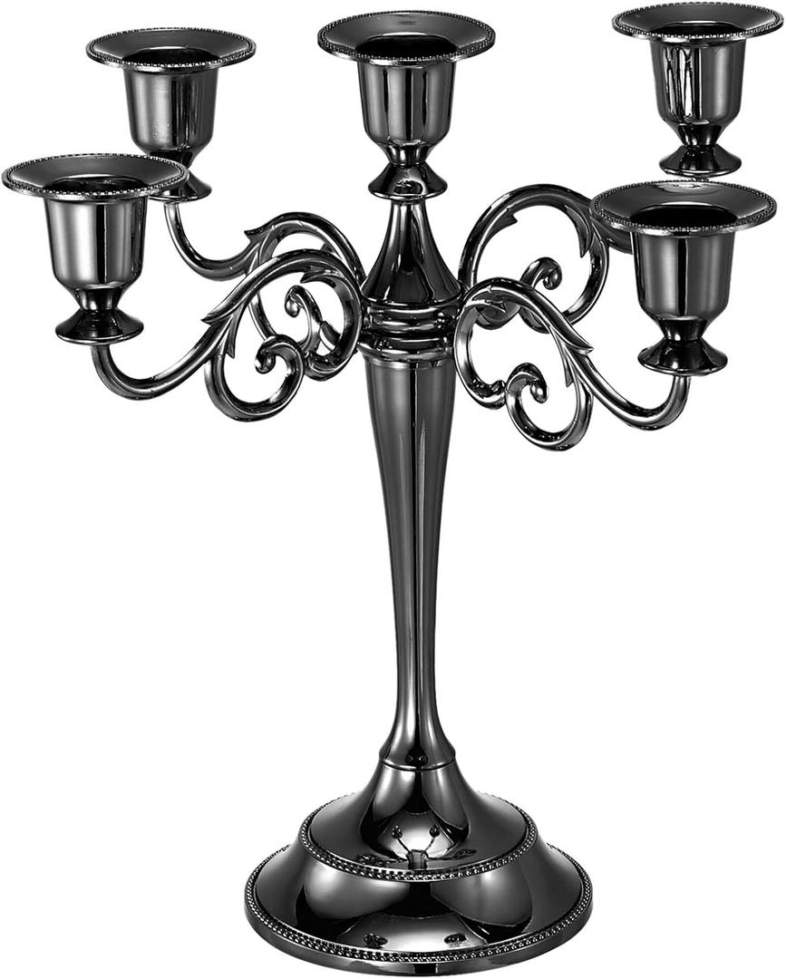 PATIKIL Candelabra Candle Holders, 5 Arm Metal Candlestick Stand for Taper Candles, 10.5 inch Tall Candle Stand for Halloween Wedding Birthday Party Table Decor, Black