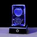Movdyka Teacher Appreciation Gifts for Women Men, 3D Crystal Engrave Apple with Base, Best Unique Christmas Retirement Thank You End of The Year Gifts for Teacher from Students