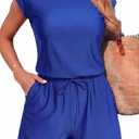 Smismivo High Neck Swim Romper for Women, Modest Bathing Suit with Shorts and Pockets, Tummy Control Swimsuit, Blue Smal