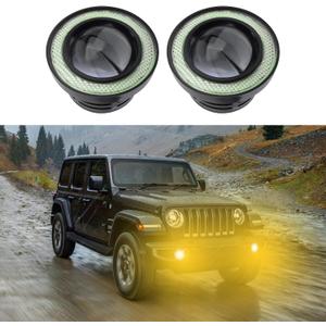 2PCS Angel Eye Halo Fog Lights for Cars, Universal Fog Lights, 2.5'' LED Super Bright High Power Fog Angel Eye Projector with Halo Rings, Daytime Light DRL Car Driving Bulbs Fit Car (Yellow)