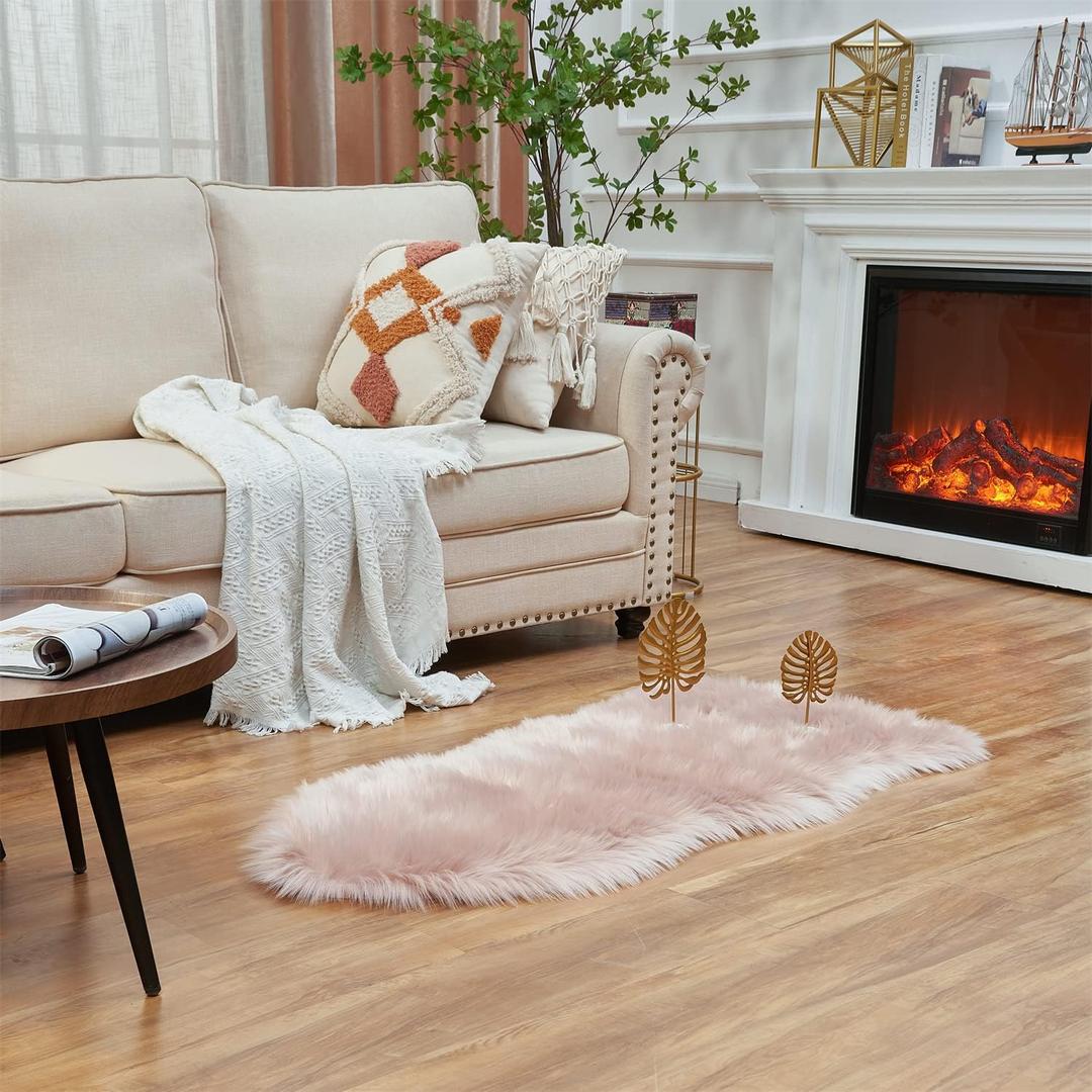 EasyJoy Ultra Soft Fluffy Shaggy Area Rug Faux Fur Rug Chair Cover Seat Pad Fuzzy Area Rug for Bedroom Floor Sofa Living Room (2 x 4 ft Sheepskin, Pink)