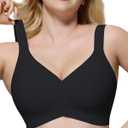 HORISUN Seamless Bras Full Coverage Wireless Push Up Bra for Women No Underwire Comfort V Neck Bralettes with Support (Small, Black Color)