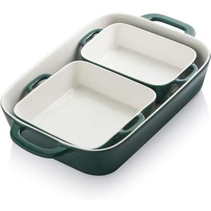 Sweejar Ceramic Bakeware Set, Rectangular Baking Dish for Cooking, Kitchen, Cake Dinner, Banquet and Daily Use, Casserole Dishes for Oven Porcelain Baking Pans (Jade)