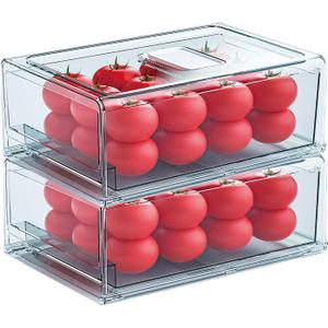 YekouMax Fridge Drawer Organizer - 2 Pcs Pull-Out Cabinet Storage Containers For Fridge, Freezer, Pantry Organizer for Kitchen Storage & Organization Sets, 11.81" Long