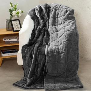 Aemicion Weighted Blankets Queen Size 20lbs for Adults, Soft Sherpa Fleece Heavy Weighted Blanket with Cozy Plush Flannel, Fluffy Warm Weighted Throw Blanket, 60x80 inches, Dark Grey on Both Sides