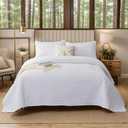 Brandream White Quilts Cotton Queen Size Quilted Comforter Set Farmhouse Matelasse Bedding Set Luxury Bedspreads 3-Piece