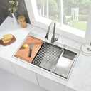 30 Inch Workstation Kitchen Sink Drop in,Jshozzy 30x22 Drop in Kitchen Sink Stainless Steel 16 Gauge Single Bowl Workstation Sink with Cutting Board, 30"Wx22"Dx10"H
