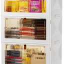 3 Tier Plastic Storage Bins with Lids 35QT, Stackable Storage Containers with Wheels, Folding Storage Boxes, Extra Large Collapsible Storage Bins, White