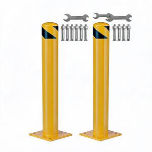GarveeLife Steel Safety Bollards Heavy Duty 48 Inch,2 Pack Yellow Bollard Post for Parking Lot & Garage - Removable Security Bollard Post with Reflective Tape, Anchor Bolts Included (4.5" Diameter)
