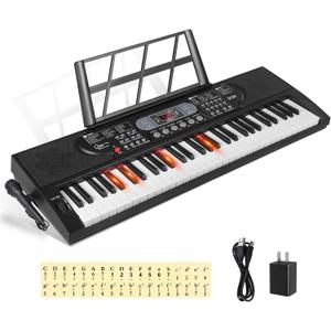 Hricane Keyboard Piano Lighted Keys for Beginner Adults Teens Kids, 61 Key Electronic Music Keyboard with Teaching Modes Powered by USB or Battery with LCD Display Microphone Headphone Jack (Lighted Keys-Black)