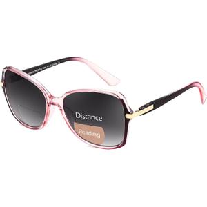 FEISEDY Women Bifocal Sunglasses Reader, Butterfly Sun Reader, Fashion Outdoor Blue Light Reading Glasses, UV400 Protection B0351 Gradual Purple Pink, 2.0x